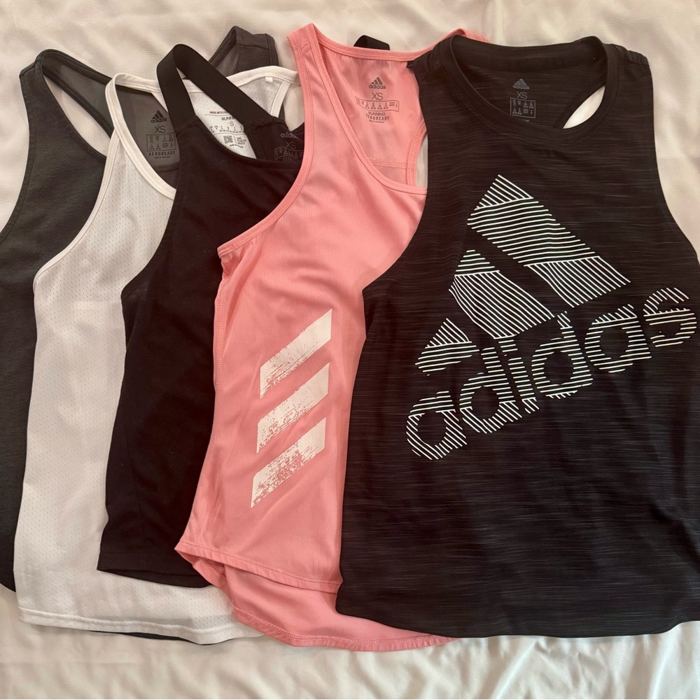 Set of 5 Adidas Tanks (XS/S) - Aeroready & Climalite, Colors Pink Black White